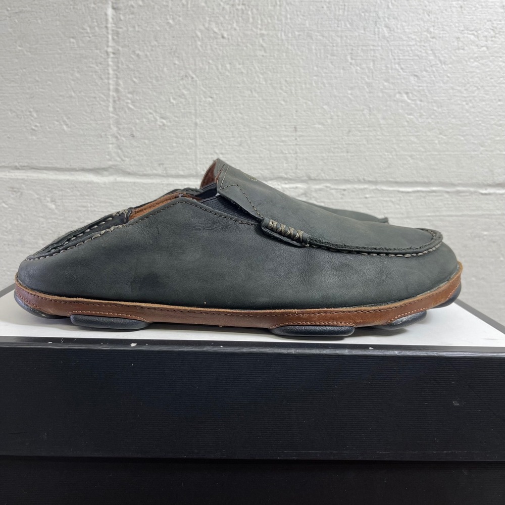 OluKai Moloa 10128-4033 Black Leather Loafers Slip On Men's 11.5 US/44.5 EU